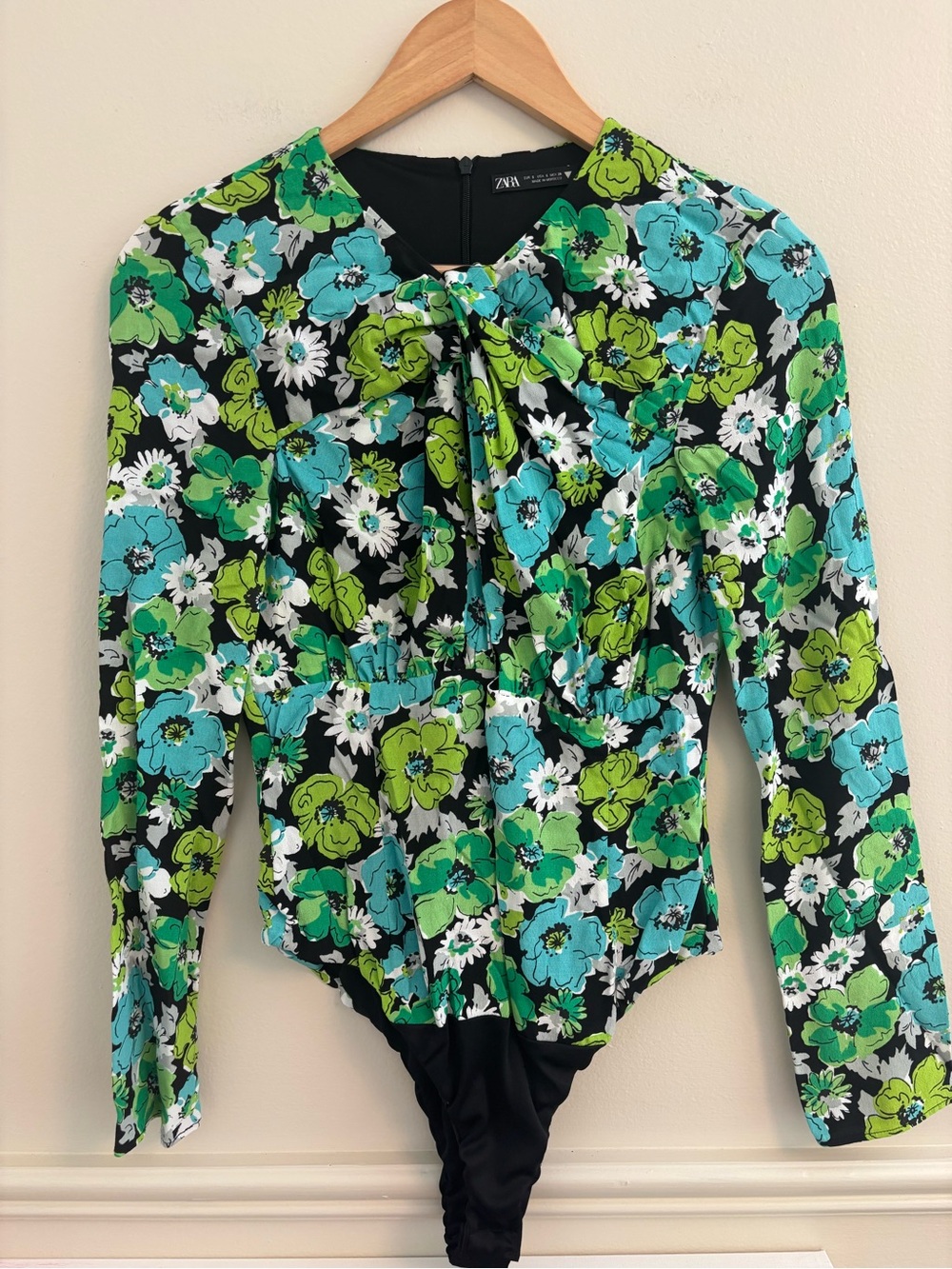 Zara Bodysuit with Green, Teal & White Floral Print